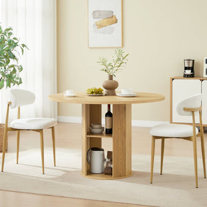 English Elm 47.24" Round Dining Table Set with Velvet Chairs and Tiered Iron Shelf for Small Spaces W1162P395658