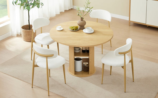 English Elm 47.24" Round Dining Table Set with Velvet Chairs and Tiered Iron Shelf for Small Spaces W1162P395658