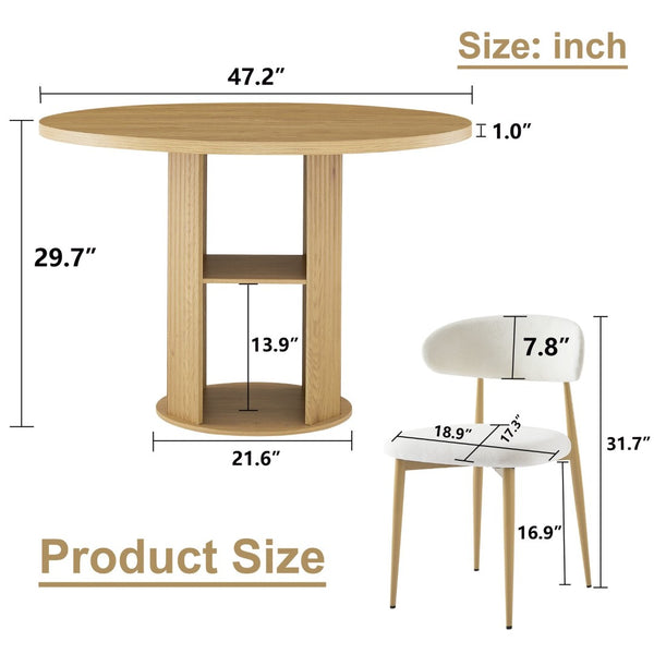 English Elm 47.24" Round Dining Table Set with Velvet Chairs and Tiered Iron Shelf for Small Spaces W1162P395658