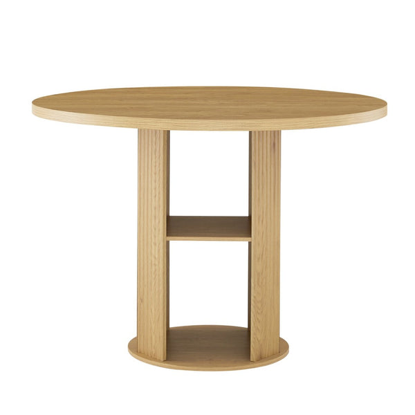 English Elm 47.24" Round Dining Table Set with Velvet Chairs and Tiered Iron Shelf for Small Spaces W1162P395658