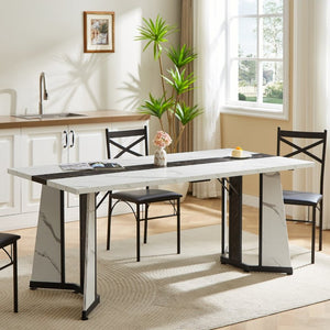 English Elm 70.9Rectangular Marble Grain Dining Table Seats 8 with Steel Frame and Adjustable Legs W1162P444299