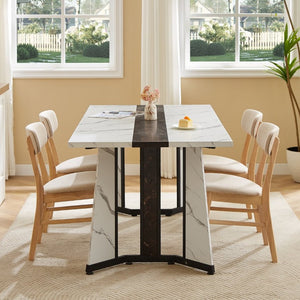 English Elm 70.9Rectangular Marble Grain Dining Table Seats 8 with Steel Frame and Adjustable Legs W1162P444299