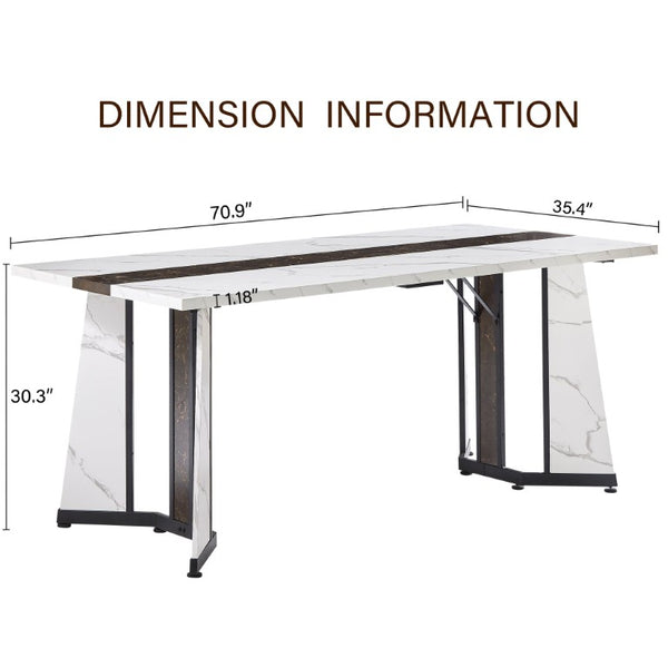 English Elm 70.9Rectangular Marble Grain Dining Table Seats 8 with Steel Frame and Adjustable Legs W1162P444299