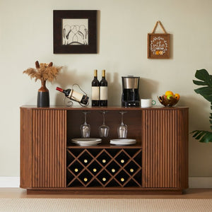 English Elm 58" Wavy Curved Sideboard with Wine Rack Glassware Storage for Dining or Bar W1162P478268
