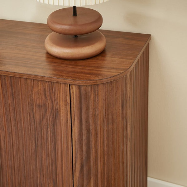 English Elm 58" Wavy Curved Sideboard with Wine Rack Glassware Storage for Dining or Bar W1162P478268