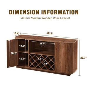 English Elm 58" Wavy Curved Sideboard with Wine Rack Glassware Storage for Dining or Bar W1162P478268