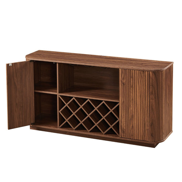 English Elm 58" Wavy Curved Sideboard with Wine Rack Glassware Storage for Dining or Bar W1162P478268