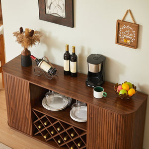 English Elm 58" Wavy Curved Sideboard with Wine Rack Glassware Storage for Dining or Bar W1162P478268