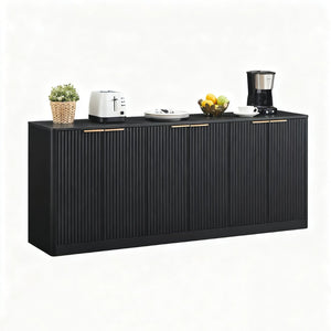 English Elm 67-inch Wavy Walnut Sideboard Sculptural 6-door Cabinet for Living Room Storage Black W1162P478278