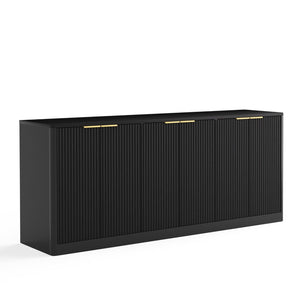 English Elm 67-inch Wavy Walnut Sideboard Sculptural 6-door Cabinet for Living Room Storage Black W1162P478278