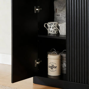 English Elm 67-inch Wavy Walnut Sideboard Sculptural 6-door Cabinet for Living Room Storage Black W1162P478278
