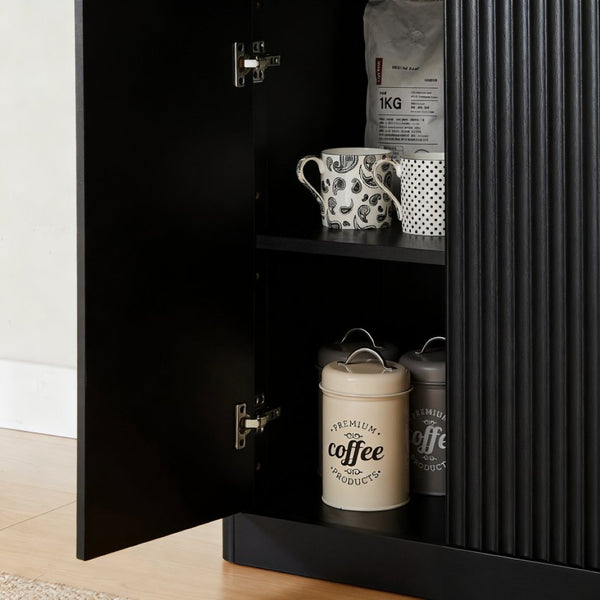 English Elm 67-inch Wavy Walnut Sideboard Sculptural 6-door Cabinet for Living Room Storage Black W1162P478278