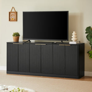 English Elm 67-inch Wavy Walnut Sideboard Sculptural 6-door Cabinet for Living Room Storage Black W1162P478278