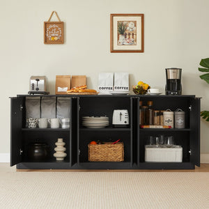 English Elm 67-inch Wavy Walnut Sideboard Sculptural 6-door Cabinet for Living Room Storage Black W1162P478278
