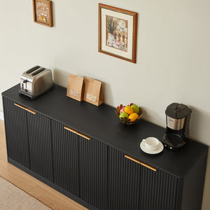English Elm 67-inch Wavy Walnut Sideboard Sculptural 6-door Cabinet for Living Room Storage Black W1162P478278