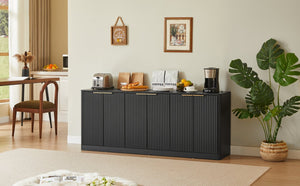English Elm 67-inch Wavy Walnut Sideboard Sculptural 6-door Cabinet for Living Room Storage Black W1162P478278