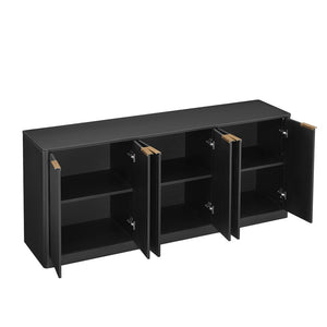 English Elm 67-inch Wavy Walnut Sideboard Sculptural 6-door Cabinet for Living Room Storage Black W1162P478278