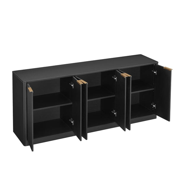 English Elm 67-inch Wavy Walnut Sideboard Sculptural 6-door Cabinet for Living Room Storage Black W1162P478278