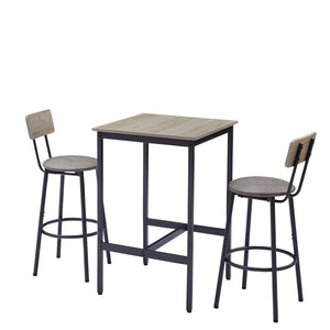 English Elm Bar Table Set with 2 Pu Upholstered Stools Industrial Kitchen Nook Dining Grey W1162P483535