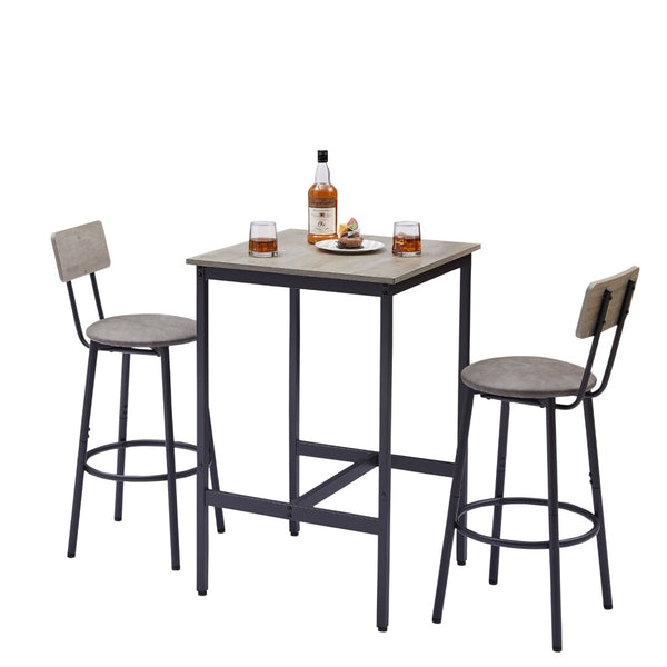 English Elm Bar Table Set with 2 Pu Upholstered Stools Industrial Kitchen Nook Dining Grey W1162P483535