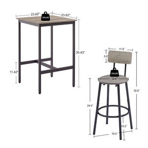 English Elm Bar Table Set with 2 Pu Upholstered Stools Industrial Kitchen Nook Dining Grey W1162P483535