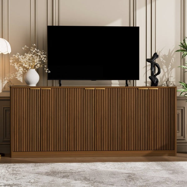 English Elm 67-Inch Wavy Sculptural Sideboard Six Door Walnut Credenza for Modern Living Rooms W1162P485247