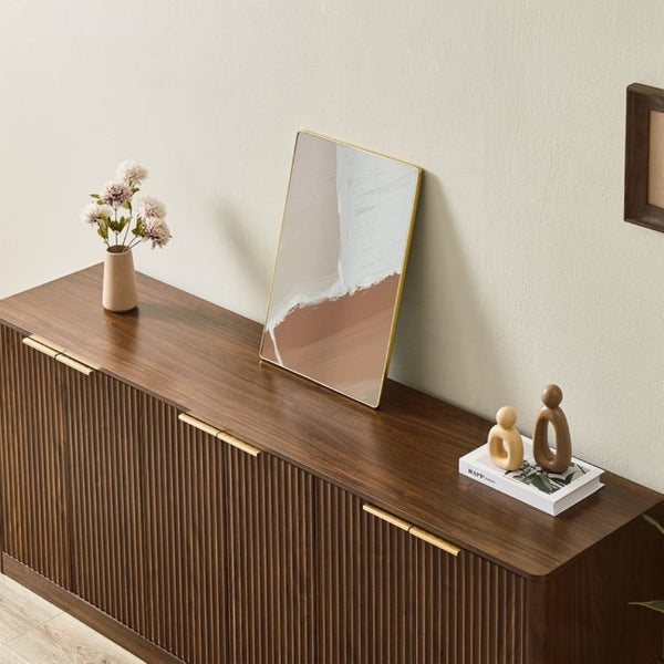 English Elm 67-Inch Wavy Sculptural Sideboard Six Door Walnut Credenza for Modern Living Rooms W1162P485247