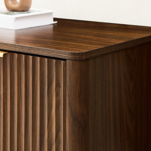 English Elm 67-Inch Wavy Sculptural Sideboard Six Door Walnut Credenza for Modern Living Rooms W1162P485247