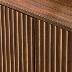 English Elm 67-Inch Wavy Sculptural Sideboard Six Door Walnut Credenza for Modern Living Rooms W1162P485247