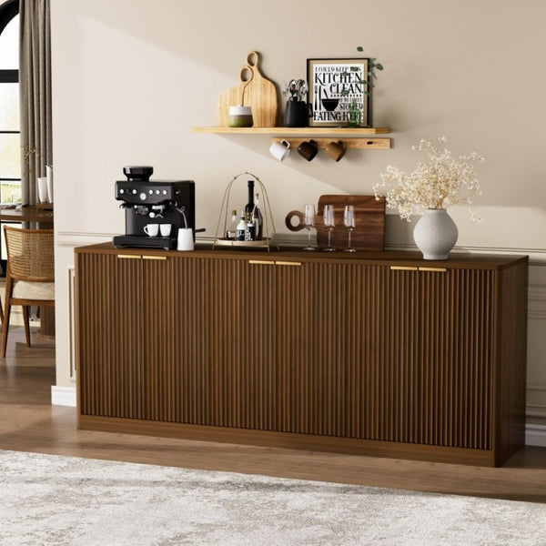 English Elm 67-Inch Wavy Sculptural Sideboard Six Door Walnut Credenza for Modern Living Rooms W1162P485247