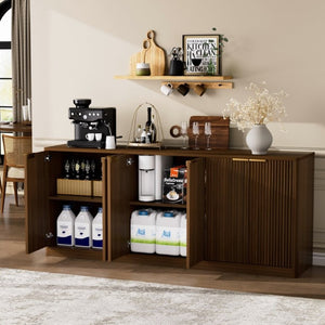 English Elm 67-Inch Wavy Sculptural Sideboard Six Door Walnut Credenza for Modern Living Rooms W1162P485247