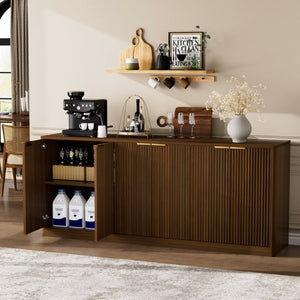 English Elm 67-Inch Wavy Sculptural Sideboard Six Door Walnut Credenza for Modern Living Rooms W1162P485247