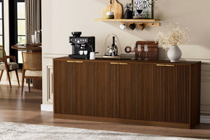 English Elm 67-Inch Wavy Sculptural Sideboard Six Door Walnut Credenza for Modern Living Rooms W1162P485247