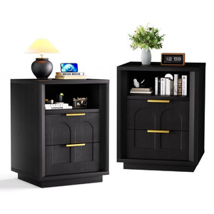 English Elm Large Mid-Century Modern 2-Drawer Nightstand Set with Built-In USB-C Charging Hub Black W1162P487827