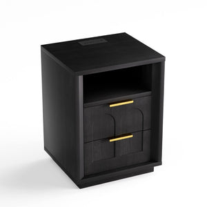 English Elm Large Mid-Century Modern 2-Drawer Nightstand Set with Built-In USB-C Charging Hub Black W1162P487827