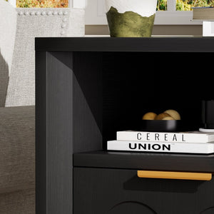 English Elm Large Mid-Century Modern 2-Drawer Nightstand Set with Built-In USB-C Charging Hub Black W1162P487827