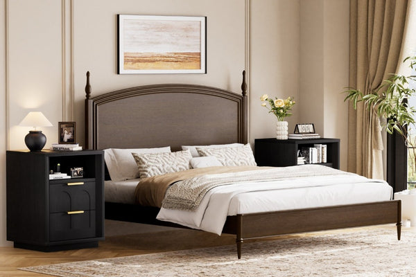 English Elm Large Mid-Century Modern 2-Drawer Nightstand Set with Built-In USB-C Charging Hub Black W1162P487827