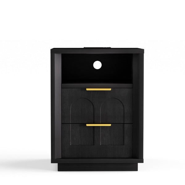 English Elm Large Mid-Century Modern 2-Drawer Nightstand Set with Built-In USB-C Charging Hub Black W1162P487827