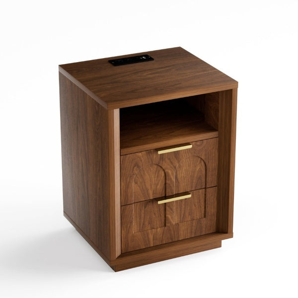 English Elm Large Mid-Century Modern 2-Drawer Nightstand Set with Built-In USB-C Charging Hub Walnut W1162P487828