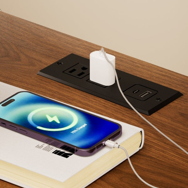 English Elm Large Mid-Century Modern 2-Drawer Nightstand Set with Built-In USB-C Charging Hub Walnut W1162P487828