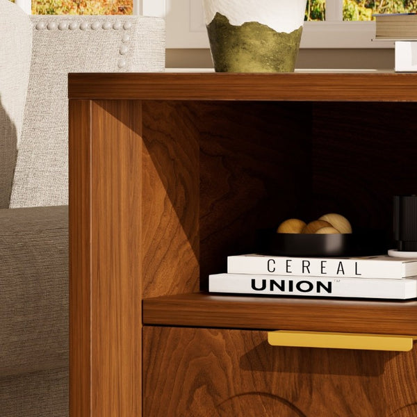 English Elm Large Mid-Century Modern 2-Drawer Nightstand Set with Built-In USB-C Charging Hub Walnut W1162P487828