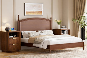 English Elm Large Mid-Century Modern 2-Drawer Nightstand Set with Built-In USB-C Charging Hub Walnut W1162P487828