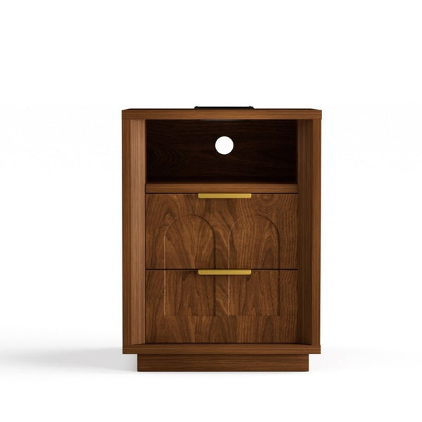 English Elm Large Mid-Century Modern 2-Drawer Nightstand Set with Built-In USB-C Charging Hub Walnut W1162P487828