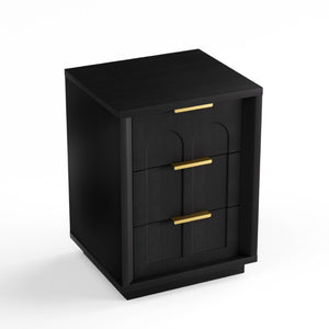 English Elm Two-Piece Matching Nightstand Set with Arched Drawers Gold Handles Mid-Century Modern Black W1162P487829