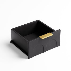English Elm Two-Piece Matching Nightstand Set with Arched Drawers Gold Handles Mid-Century Modern Black W1162P487829