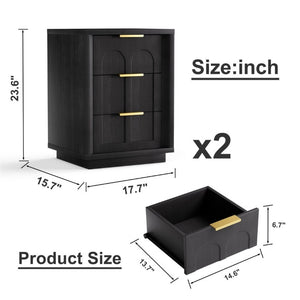 English Elm Two-Piece Matching Nightstand Set with Arched Drawers Gold Handles Mid-Century Modern Black W1162P487829