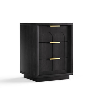English Elm Two-Piece Matching Nightstand Set with Arched Drawers Gold Handles Mid-Century Modern Black W1162P487829