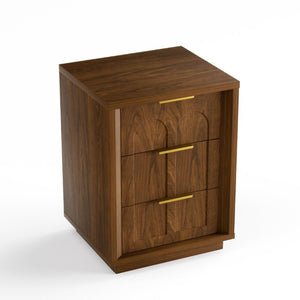 English Elm Two-Piece Matching Nightstand Set with Arched Drawers Gold Handles Mid-Century Modern Walnut W1162P487830