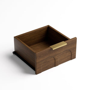 English Elm Two-Piece Matching Nightstand Set with Arched Drawers Gold Handles Mid-Century Modern Walnut W1162P487830