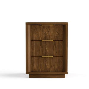 English Elm Two-Piece Matching Nightstand Set with Arched Drawers Gold Handles Mid-Century Modern Walnut W1162P487830